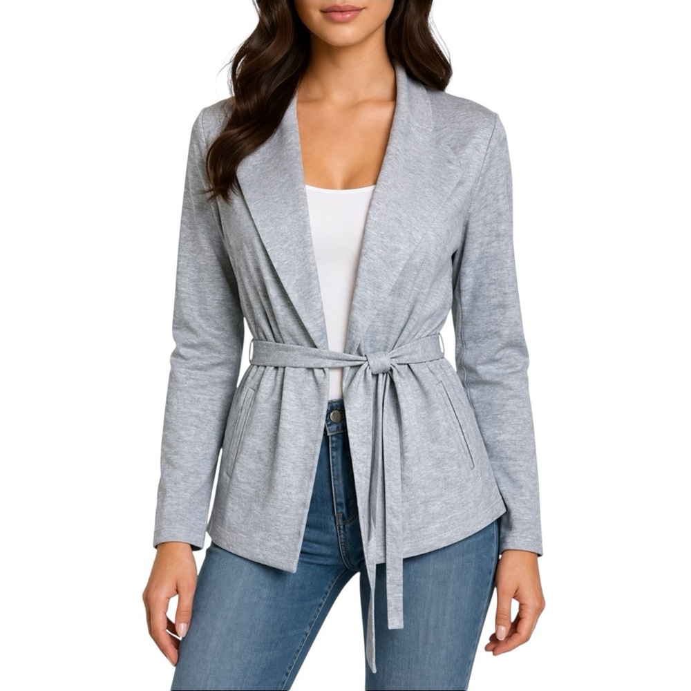 Light Gray Tie-Waist Jersey Knit Blazer‎